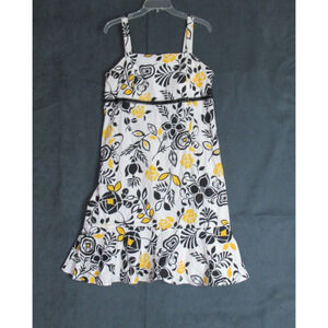 Madison Leigh Dress Womens Size 14W White Black Floral Sleeveless Midi Ruffle